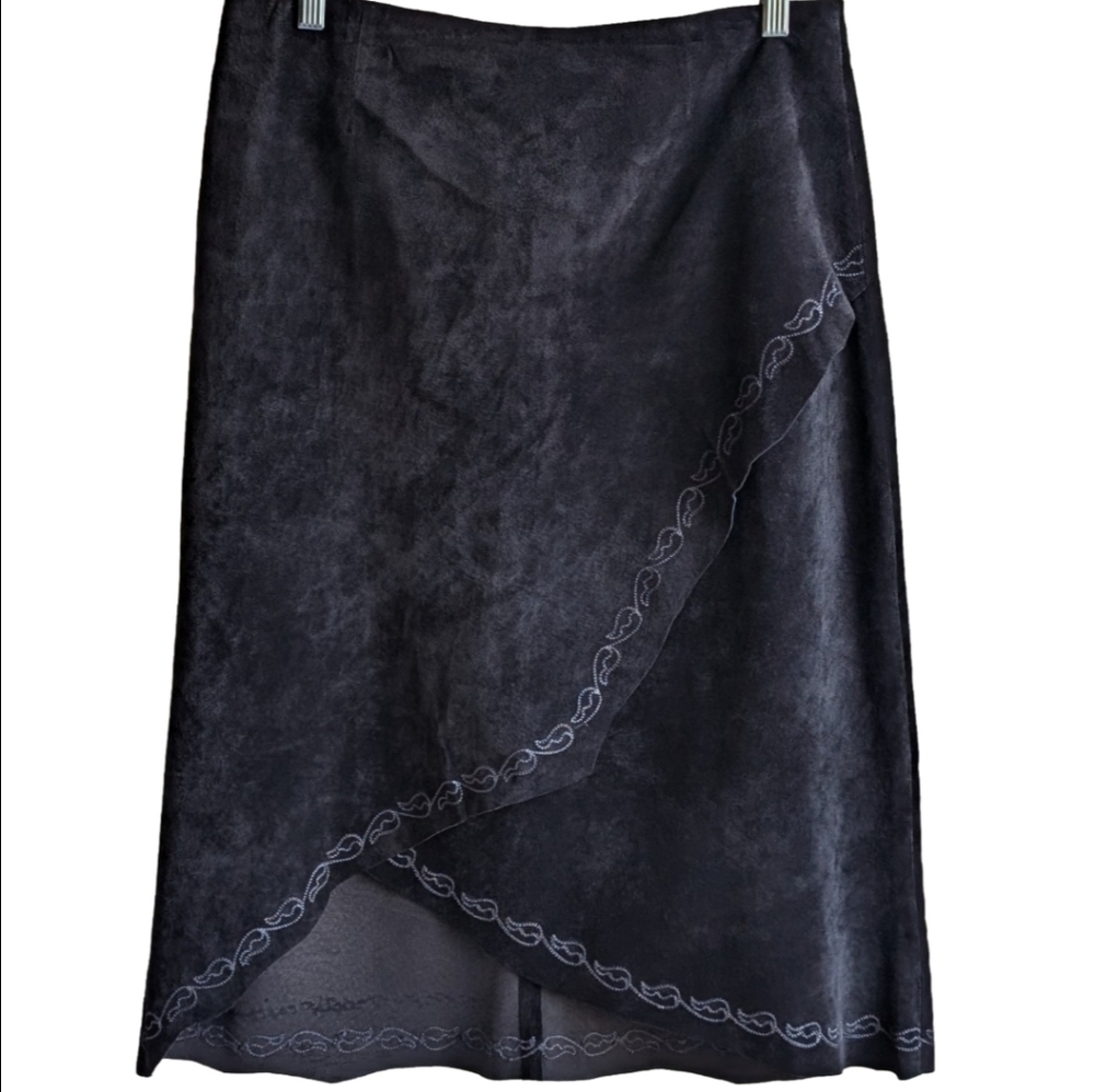Vintage Suede Midi Skirt Danier Black A-line Size 10